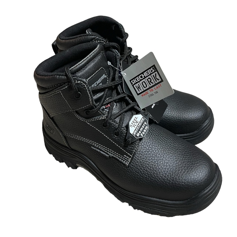 New Skechers Men’s Size 8.5 Wide Fit Steel Toe Memory Foam Burgin Work Boot